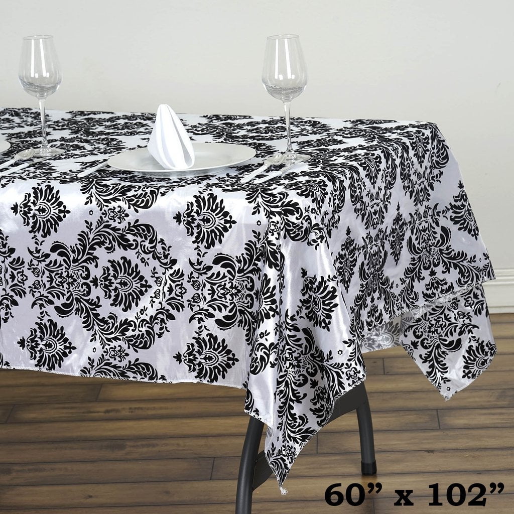 BalsaCircle 60x102 Black White Damask Flocking Tablecloth Party