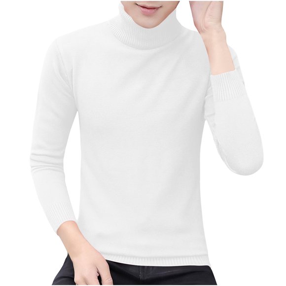 Fengqque Mens Turtleneck Sweaters Long Sleeve Mock Neck Knit Sweaters Ribbed Slim Pullover Sweater White 14(XXL)