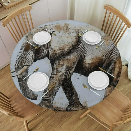 

Patifu Elephant Wall Art Round Table Cover Stain Resistant Washable Indoor Outdoor Tablecloth Kitchen Dining Wedding Parties Waterproof 100% Polyester Fiber 42-46