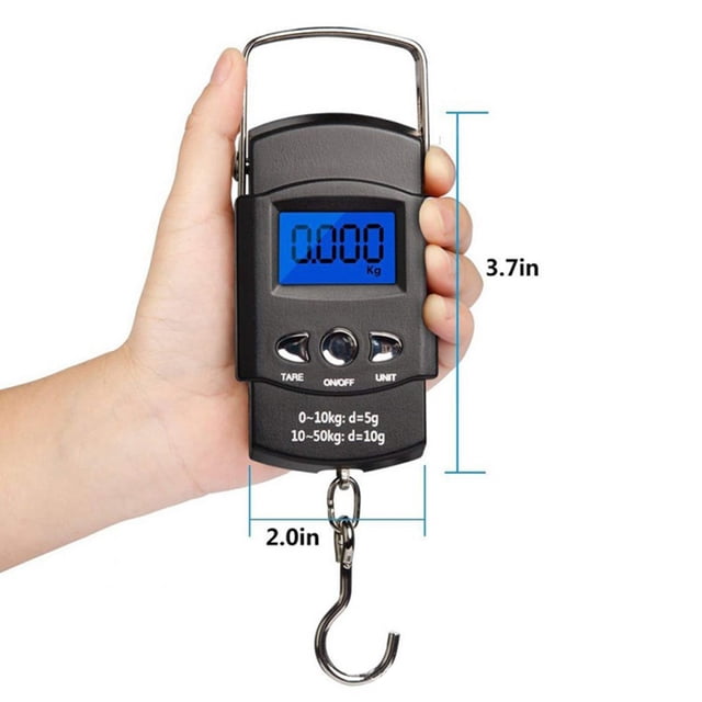 Riwcyla Balance de Poche Écran LCD Rétroéclairé Balance de Pesée Balance Électronique Portable Numérique Crochet à Poisson Suspendu Scale Fishing Scale avec Ruban à Mesurer Règle Balance à Bagages pour Pêche Poste Cuisine