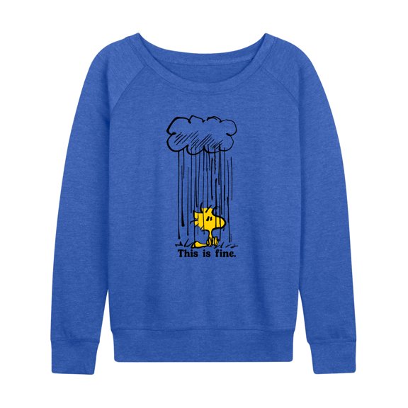Peanuts - Woodstock This Is Fine Women's Lightweight French Terry Wide Neck Long Sleeve Graphic Shirt
