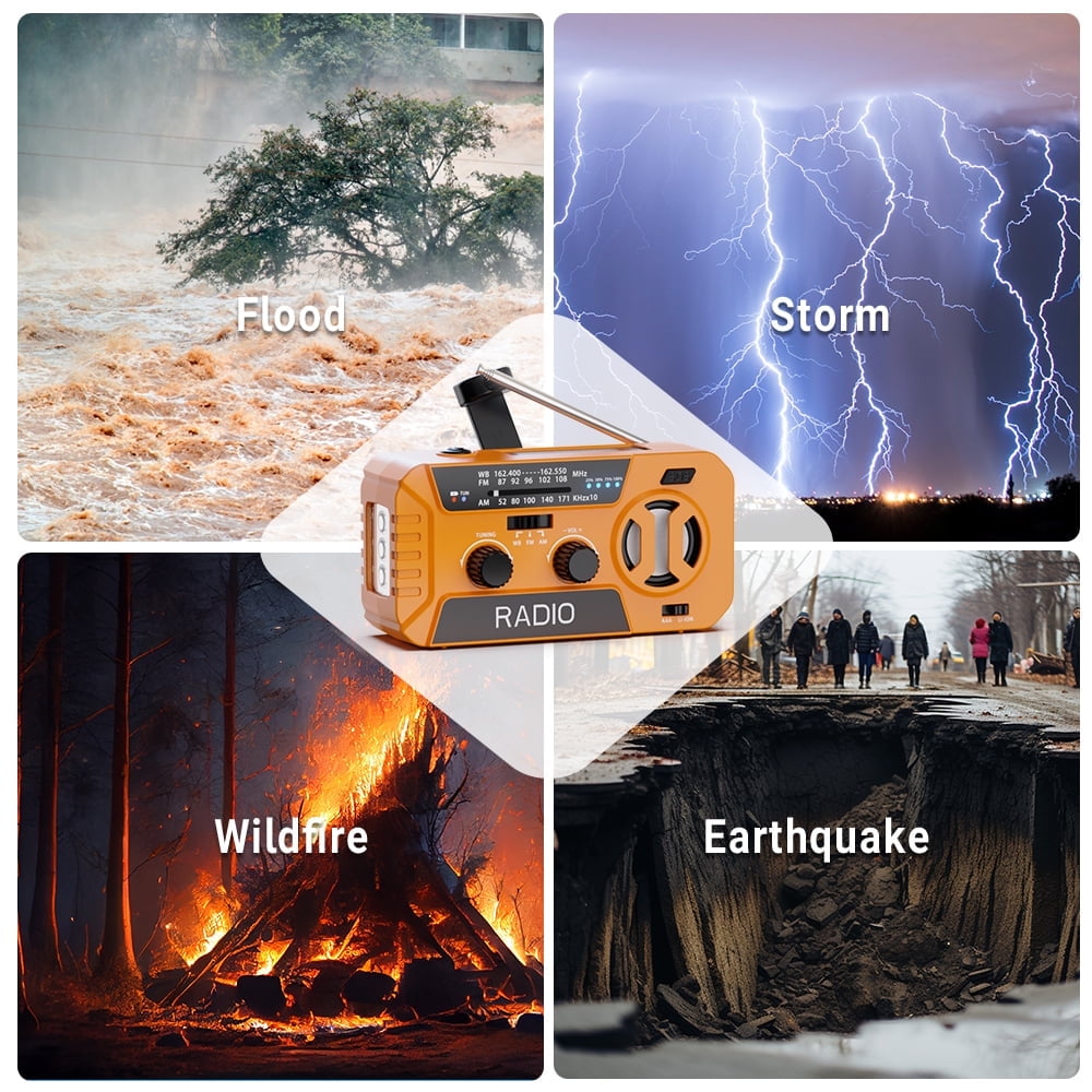 Emergency Weather Radio - AM/FM/NOAA Hand Crank Radio , 2000mAh Portable Solar Power Bank, Multi-Function Flashlight & SOS Alarm for Outdoor Indoor Emergencies (Orange)