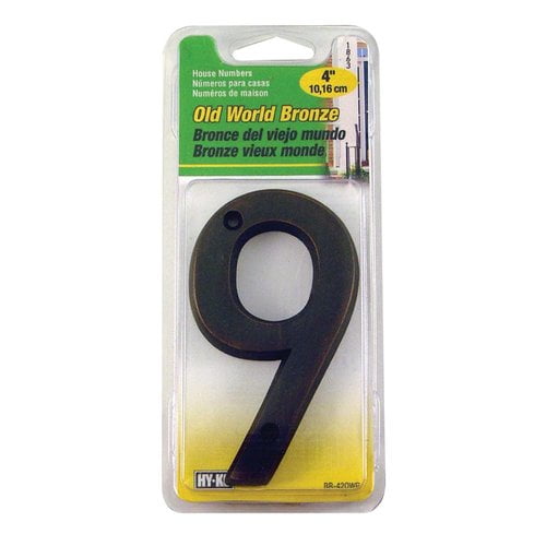 Hy-Ko BR-42OWB/9 Solid Brass Bronze Nail-On 9 House Number 4 in