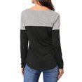 thumbnail image 6 of INSPIRE CHIC Women's Split V-Neck Long Sleeves Color Block Casual T-Shirt XS Black, 6 of 8