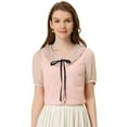 thumbnail image 1 of Blusa Informal Allegra K de Manga Corta con Escote Plisado y Lazo para Mujer Rosa Claro S, 1 of 4