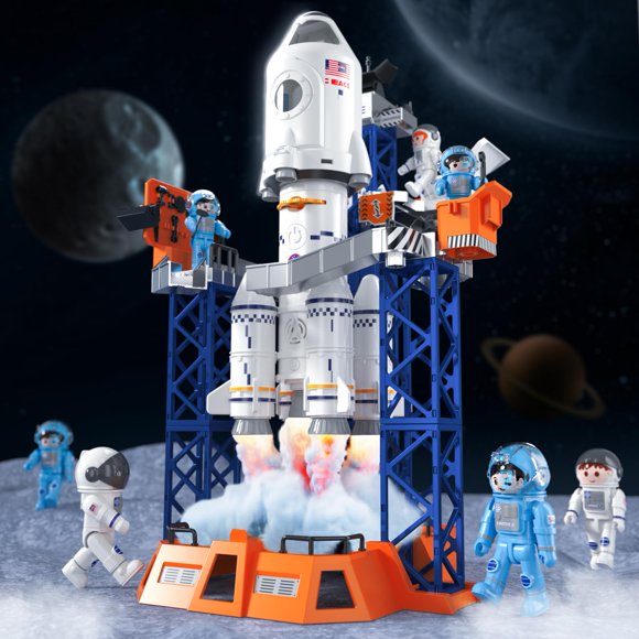 Lanceur de Fusée Navette Spatiale Jouets pour Enfants Garçons Âge 3 4 5 6 7 8 9 Ans, Jouets Aérospatiaux STEM 2-en-1 de Construction avec Lanceur de Fusée pour Intérieur Extérieur, Jouets de Vaisseau Spatial