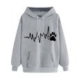 thumbnail image 2 of Blouse for Women Hooded Love Printed Off Shoulder Sleeves Long Sleeved Sweatshirt Gray M,Women Sweatshirt, 2 of 3
