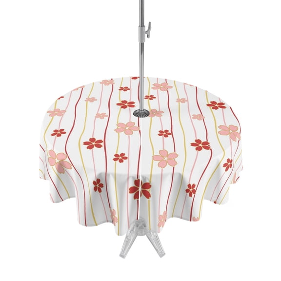 Outdoor Tablecloth with Umbrella Hole Zipper Pink White Cherry Blossom Round Tablecloth 54" Waterproof Outside Table Cloth Farmhouse Petals Floral Patio Table Cover Tablecloths for Picnic Party
