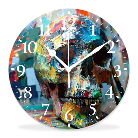 12 Inch Wall Clock Battery Operated Silent Clock Decorative for Office, Kitchen, Outdoor, Living Room,3D Skull Skeleton Natural