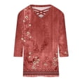 thumbnail image 5 of Jewelreauty Women Plus Size Tunic Tops Elbow Length Criss Cross Floral T-Shirts Summer Casual Tee, 5 of 5