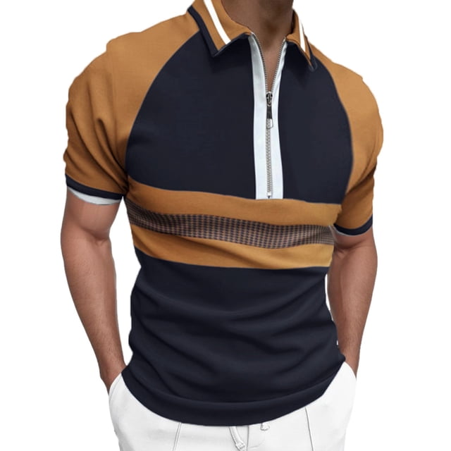Camisas Hombre Vestir Camiseta de manga corta con estampado Digital 3D de solapa suelta con cremallera y solapa suelta a la de primavera y verano para hombre (Khaki, L)