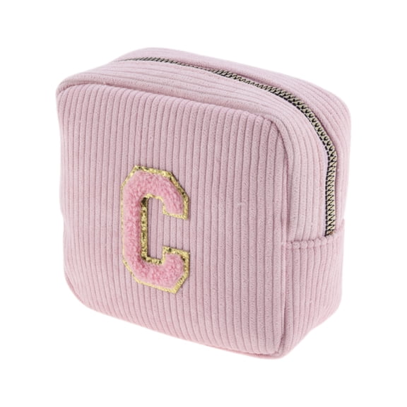Unique Bargains 1 Pc Letter C Pattern Makeup Bag for Travel Pink Corduroy