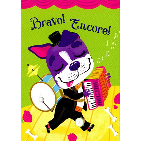 Designer Greetings Bravo Encore Dog Music Recital Congratulations Card for Kids / Children