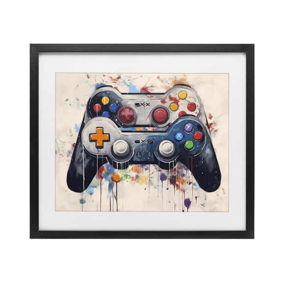 Stupell Industries Contemporary Joystick Journeys Controller Duo Black Framed Print Under Glass, 16 x 13, by Lazar Studio