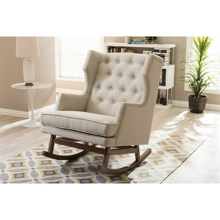 Baxton Studio Iona Mid-century Retro Modern Light Beige Fabric Upholstered Button-tufted Wingback Rocking Chair Baxton Studio Iona Mid-century Retro Modern Light Beige Fabric Upholstered Button-tufted Wingback Rocking Chair
