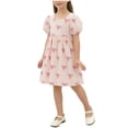 thumbnail image 2 of HOMADLES Little Girls Dresses Size 2-8, Girls Floral Dress Short Sleeve Dresses for Girls Summer Casual Dresses Bow Flower Printed Sundress Pink 4-5 T, 2 of 9