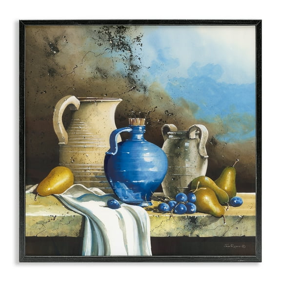 Stupell Industries Country Vineyard Still Life Food & Beverage Painting Black Framed Art Print Wall Art, 12 x 12