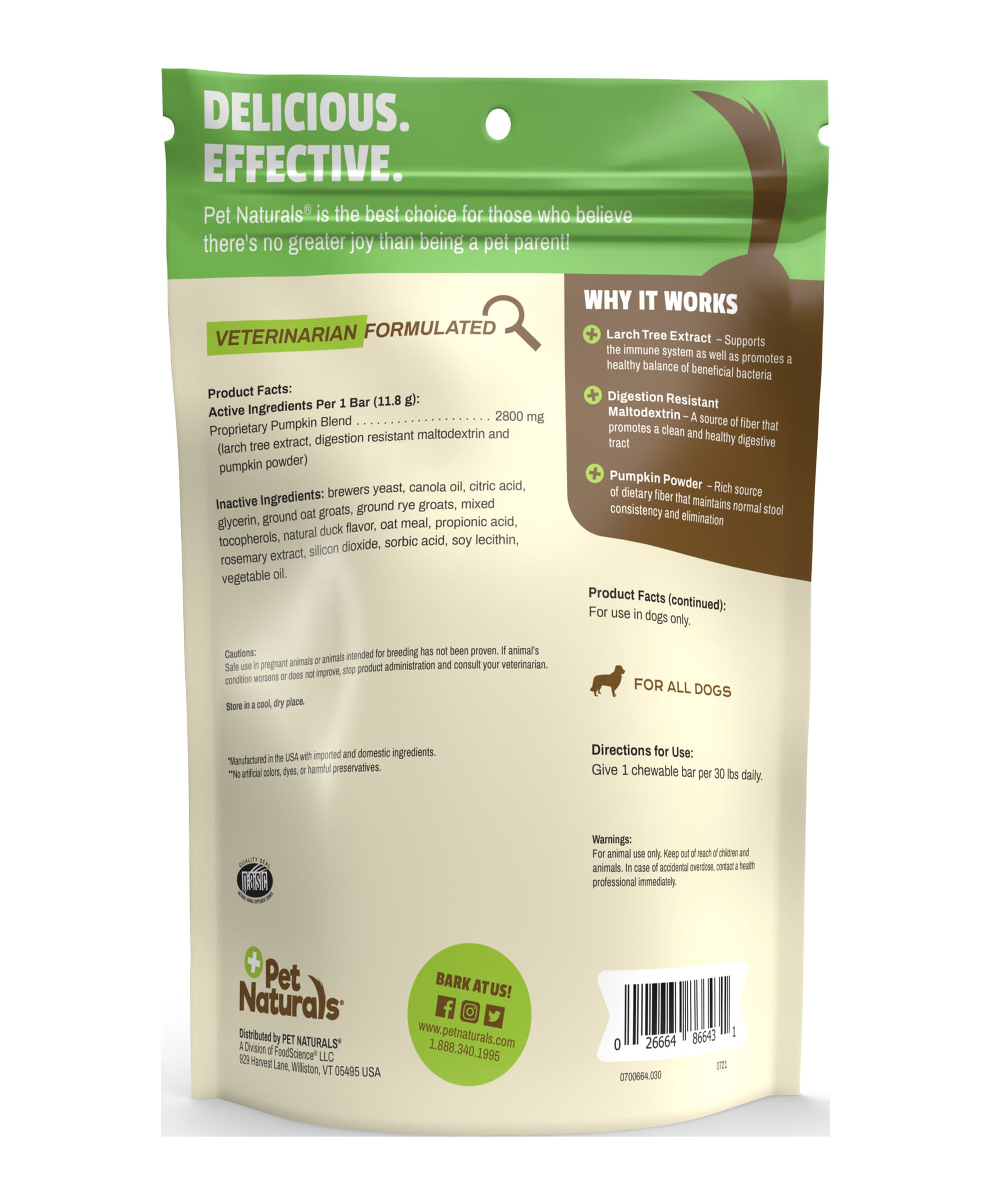 Pet Naturals Scoot Bars Duck Bar Treats for Dogs, 30 Count Bag