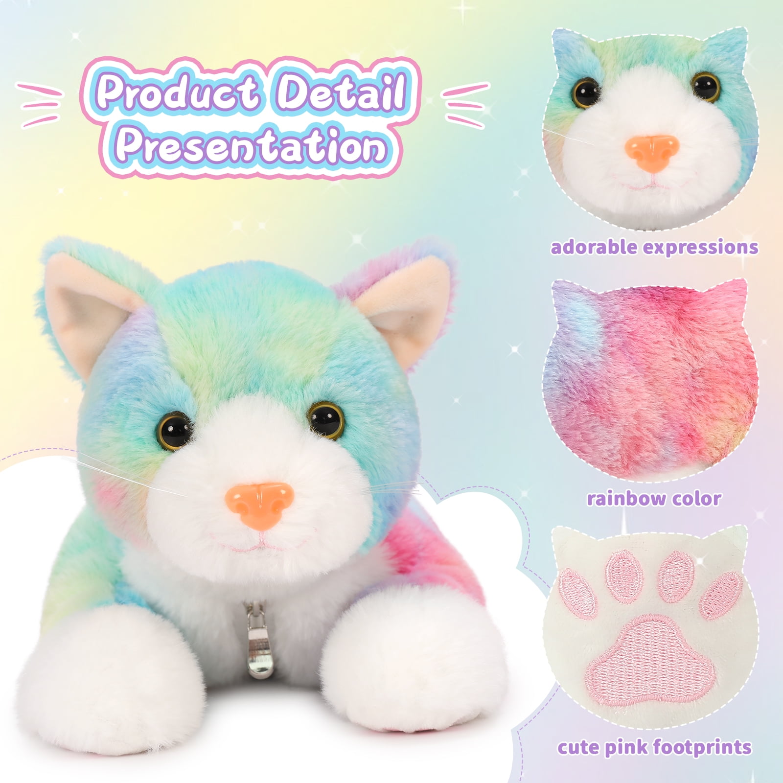 MaoGoLan 4 Piece Cat Stuffed Animals 15.7 inch Mom Plush Cat with 3 Kittens Stuffed in Zipper Pouch Stuffed KittenToys
