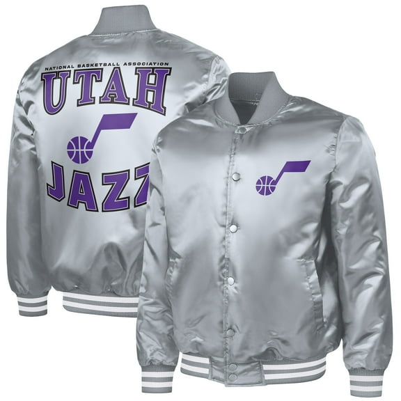 Men's G-III Sports by Carl Banks Gray Utah Jazz Adaptive Bold Logo Satin Varsity Jacket