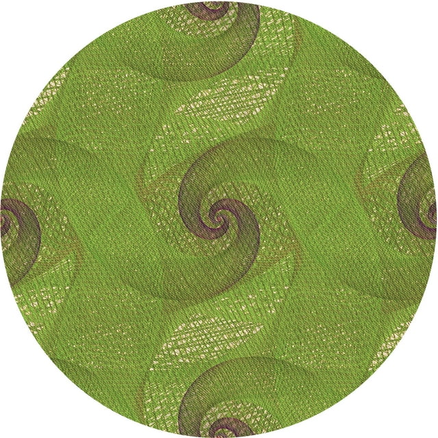 Ahgly Company Machine Washable Indoor Round Transitional Pistachio Green Area Rugs, 6' Round