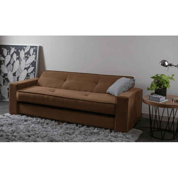 Sofá Cama Confort Clean Café M & E MUEBLES Individual 3 Posiciones Con Cama Oculta
