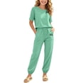 thumbnail image 6 of Girls Jogger Set Sport 2 Piece Set Short Sleeve T Shirt and Sweatpants Soft Matching Casual Outfit Mint Green 5-6Years, 6 of 7