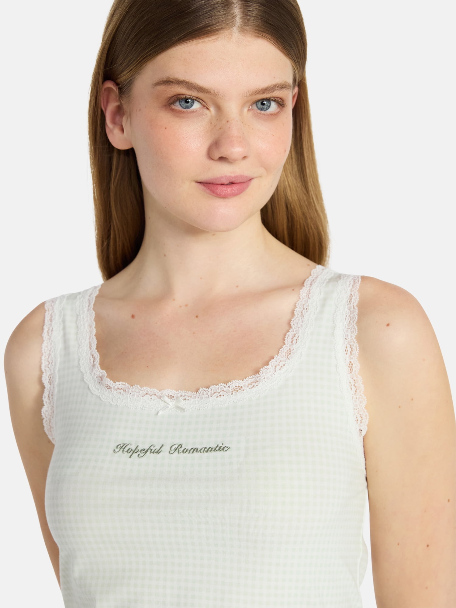 No Boundaries Single Jersey Lace Sleep Tank Top, Women's XXS-3X
