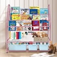 Aboxoo Kids Bookshelf - 32 Inch Freestanding Bookcase With 4 Fabric Pockets, White, Toy & Book Storage