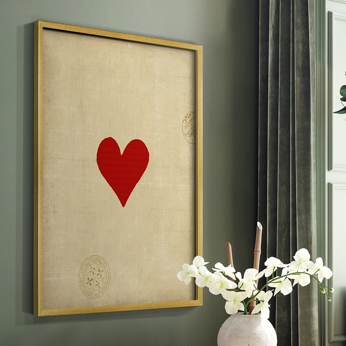 Heart Framed Print in Gold Solid Wood Framed Print No Nail Hanging