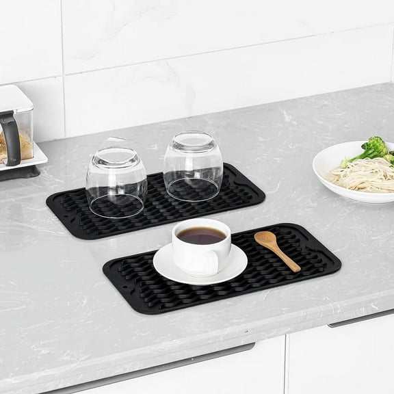 Dish Drying Mat for Multiple Usage, Easy Clean, Eco-Friendly, Heat- Silicone Mat for Kitchen Counter Blac