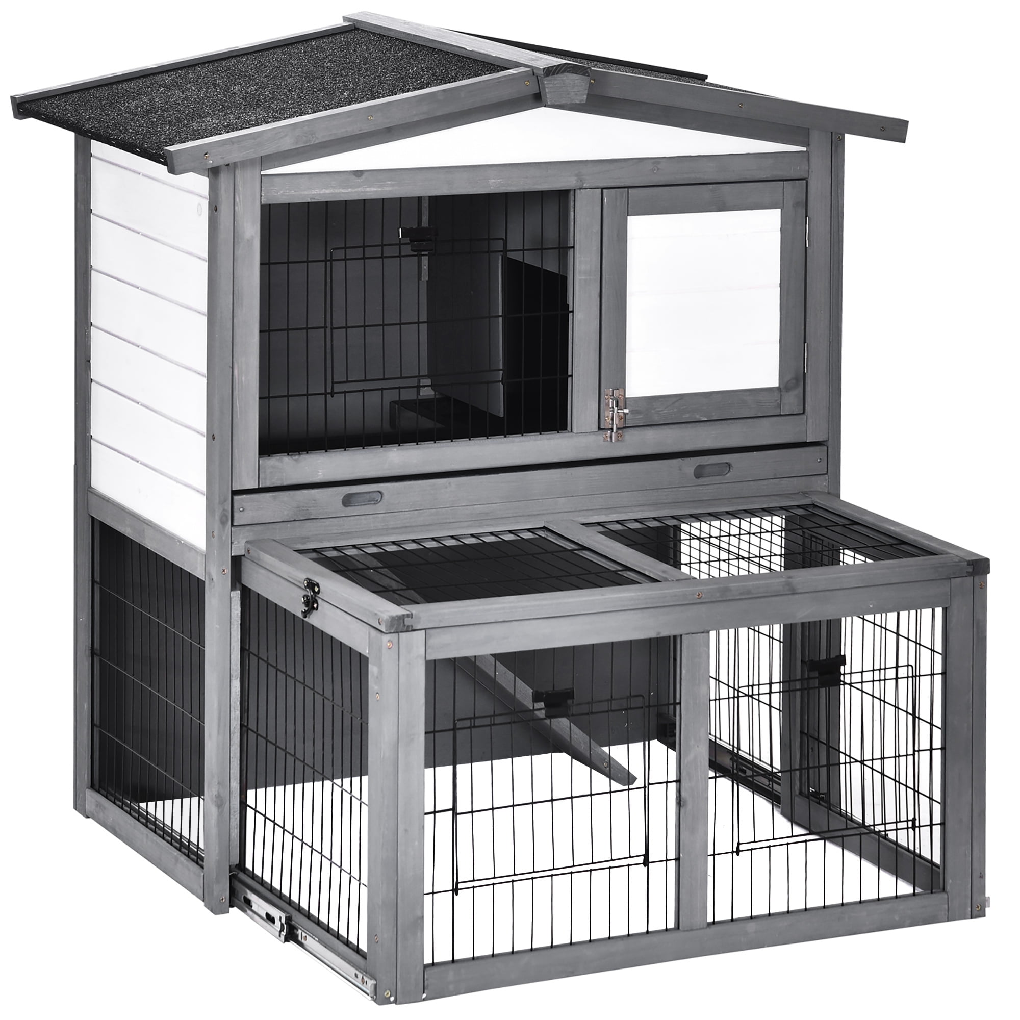 Niet modieus Grand alledaags PawHut Wooden 2 Story Rabbit Hutch with Slide-Out Outdoor Run, Grey, and  White - Walmart.com
