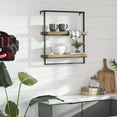 thumbnail image 2 of DecMode 26" x 7" 2-Tier Brown Wall Shelf with Black Metal Frame, 2 of 12