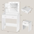 thumbnail image 2 of Vanity Desk with Mirror and LED Lights - Makeup Vanity Desk with Power Outlet and Cushioned Stool - Dressing Table with 2 Drawers and 3 Lighting Modes Adjustable Brightness for Bedroom - White, 2 of 7