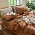 thumbnail image 4 of MooMee 100% Washed Cotton Duvet Cover Set Queen Size Linen Like Textured Breathable Lightweight 3-Piece (Dark Orange, 90"x90"), 4 of 7