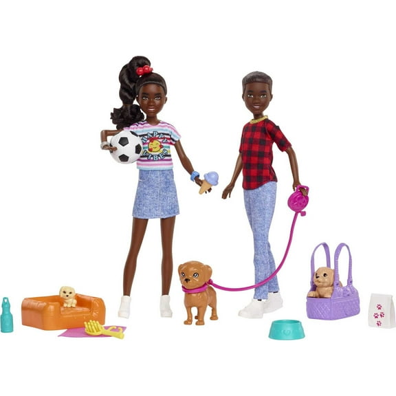 Barbie It Takes Two Dolls & Accessories with Brother & Sister Dolls, 3 Pet Puppies & 10 Accessories