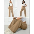 thumbnail image 3 of Chiclily High Waist Stretch Cargo Pants Brown 2XL Women Casual Baggy Multiple Pockets Relaxed Fit Straight Wide Leg Pants, 3 of 7