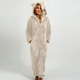 thumbnail image 2 of APEXFWDT Women's Plus Size Fleece Fuzzy Onesie Pajamas Warm Romper Sleepwear Zipper Hooded Playsuit Loungewear for Lazy Weekends,L,Beige, 2 of 5