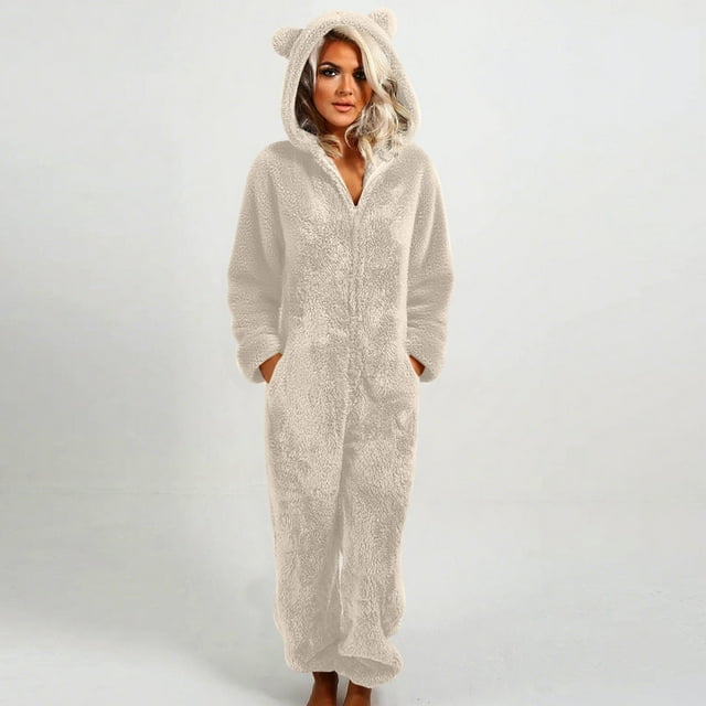 Ailaofu Combinaison Pyjama en Sherpa Ultra Confortable pour Femmes avec Capuche et Oreilles Mignonnes