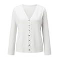 thumbnail image 4 of Pxiakgy cardigan for women Women's Button Sweater Top Solid V-neck Long Sleeve Sweater Ladies Fashion Loose Blouse Cardigans Outerwear TopWomen's Cardigan White + XXL, 4 of 8