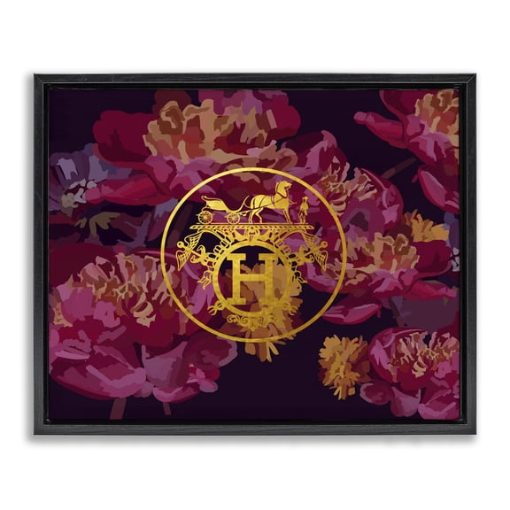 Stupell Industries Contemporary Glam Emblem Flower Pattern Black Floating Frame Canvas Art, 21 x 17, by Amelia Noyes
