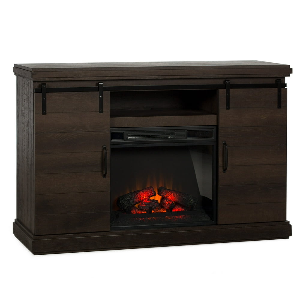 Electric fireplace with sliding barn doors