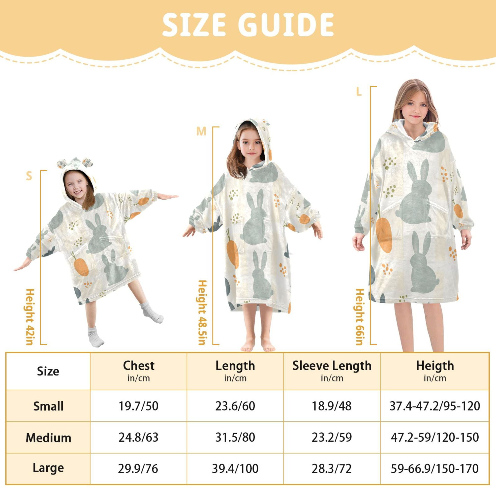 FORMRS Wearable Blanket Hoodie with Sleeves for Kids Cozy Flannel Sweatshirt, Whimsical Rabbits