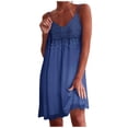 thumbnail image 2 of ZHOGXU Women's Dress Sleeveless Suspender V Neck Solid Color Lace Trim Fashion Comfortable Mini Dresses For Casual Daily Wear,Blue,Xxl, 2 of 7