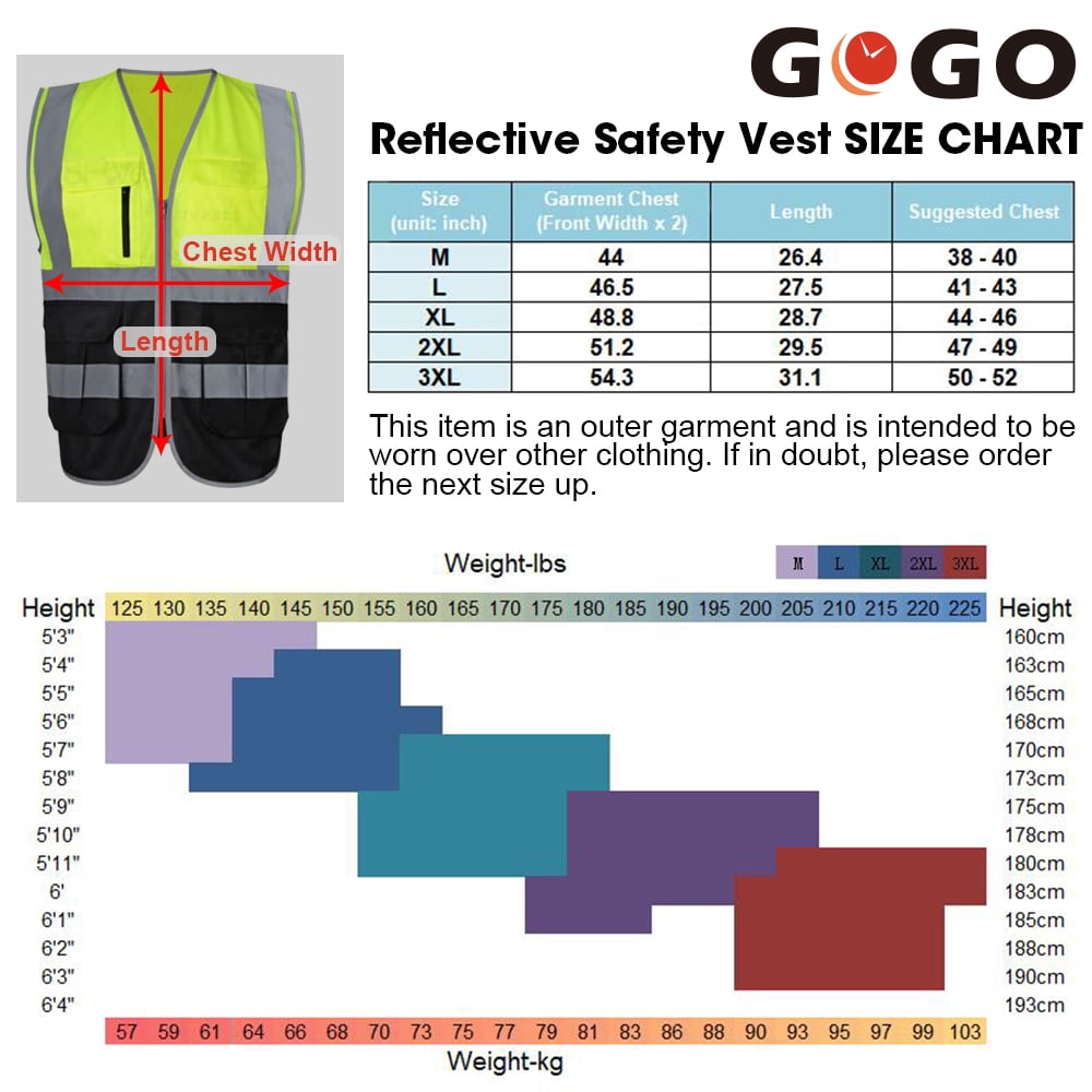 GOGO 10 Pockets High Visibility Safety Vest, Reflective Trim Safety Vest-Orange-XL