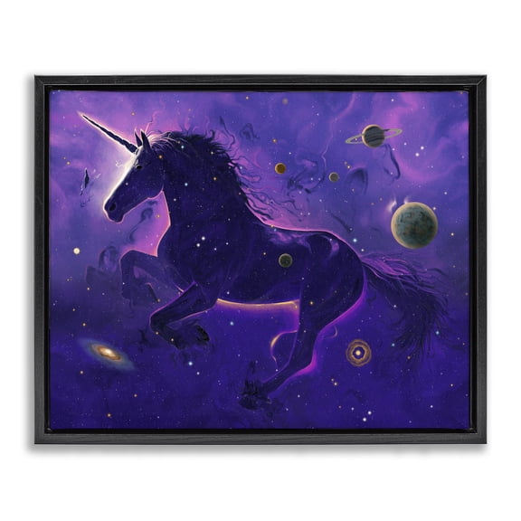 Stupell Industries Modern Purple Unicorn Nebula Black Floating Frame Canvas Art, 21 x 17, by Vincent Hie
