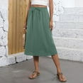 thumbnail image 4 of Difdany Women's Bohemian A-Line Elastic Waist Flowy Midi Skirt with Pockets Dark Green S, 4 of 8