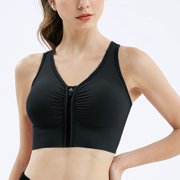 Sports Bras for Women Workout Bra Zip Front Womens No Steel Ring Criss-Cross Back Padded Seamless Yoga Running Sports Bra Black S