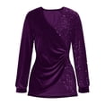 thumbnail image 3 of Adeawade T Shirts For Women Long Sleeve Blouse With Sequin Velvet Collar Asymmetrical Hem Top For Party Wear Simple Clothes Purple S, 3 of 5