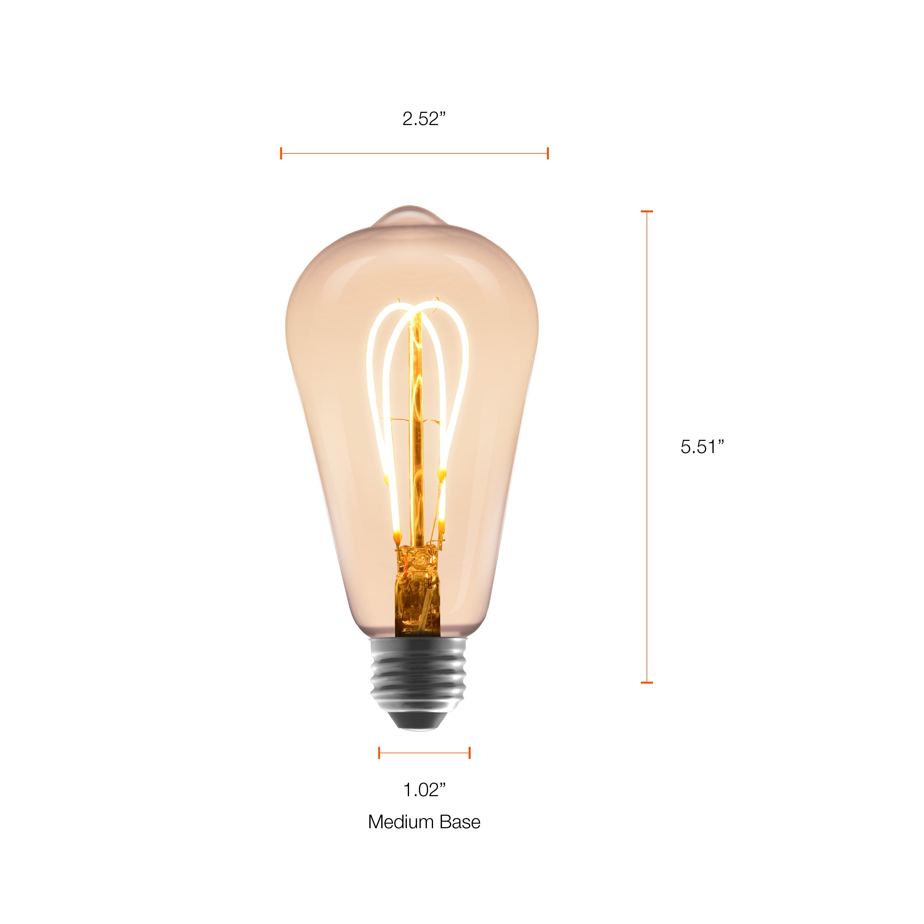 (2 pack) Better Homes & Gardens ST19 Vintage LED Light Bulb, 60 W Eqv, Dim, E26, Amber Glass Finish - 2 Pk
